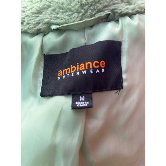 Women's Green Ambian Outerwear Faux Fur Zip-Up Jacket Size M Mid-Length Casual - Picture 8 of 12